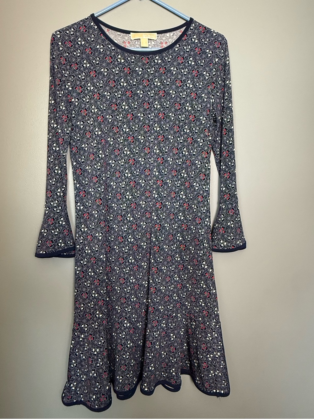 Michael Kors Heart Ditsy Print Bell-Sleeve Dress Womens Sz S